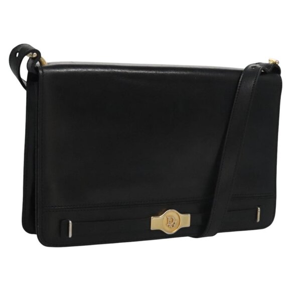 Christian Dior Shoulder Bag Leather Black Gold Auth 114754 - Picture 1 of 16